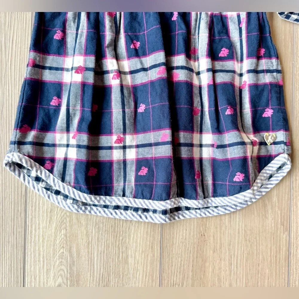 Hatley Girls Pink Blue Check Bunny Rabbit Cotton Dress  Size 8 EUC Easter